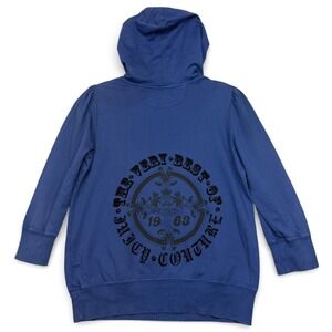 Vintage Y2K Juicy Couture Hoodie Womens L Blue Scotty Dog Sweatshirt Made in USA